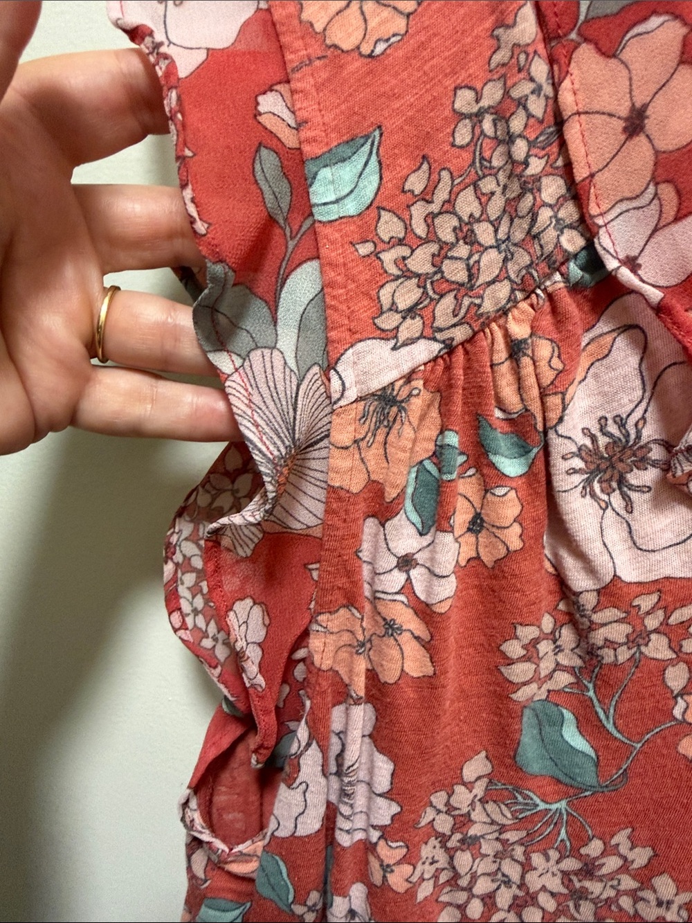 Lucky Brand Coral Floral Tie-Front Flutter Sleeve Blouse - Picture 3 of 5